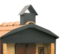 Immagine dettaglio della cappa caminetto di questa forno a legna.