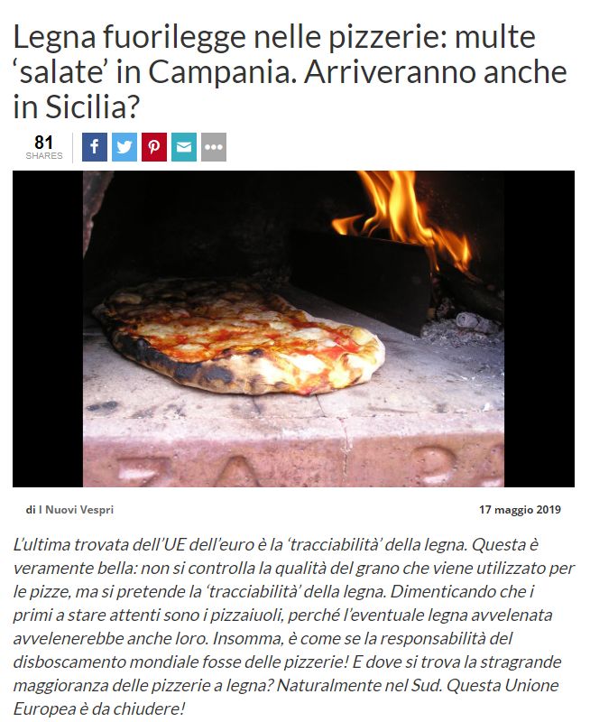 Legna fuorilegge nelle pizzerie