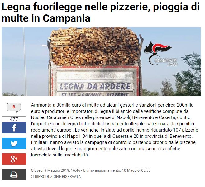 Multe in Campania per legna non tracciata forni pizza